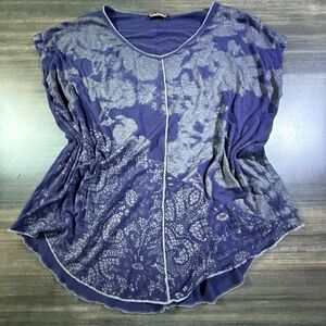 Vanilla Sugar Women's Top Size L Purple Silver Floral Lace V Neck Blouse‎